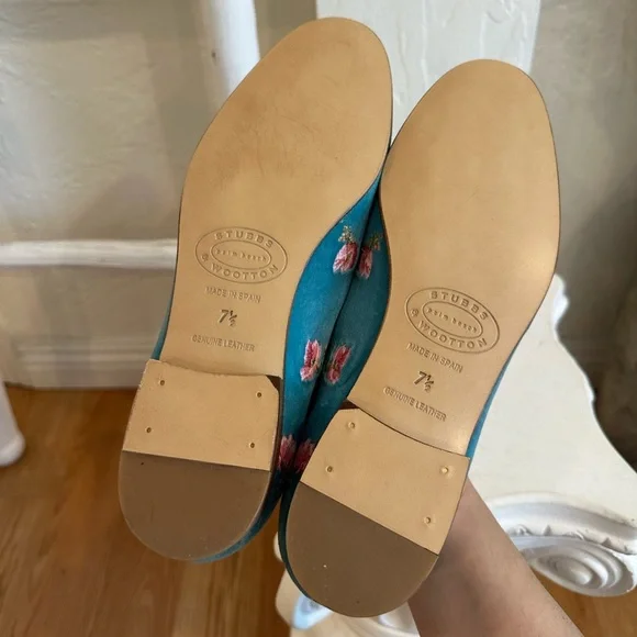 LoveShackFancy x Stubbs and Wootton Roses Slipper in Turquoise Blue Velvet - Picture 14 of 17
